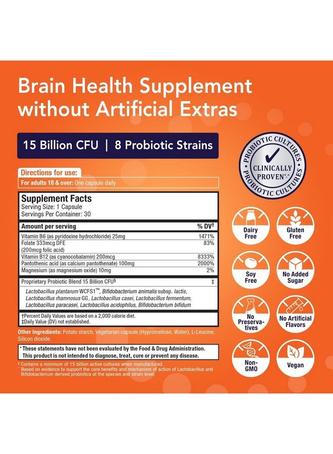 Bio360 Probiotics Cognitive Support Formula Brain Health  Mental Energy With 8 Strains 15 Billion Cfu Vitamin Boost For Women  Men Stable Blister Pack 30 Vegan Supplements 2 Pack - Image 3