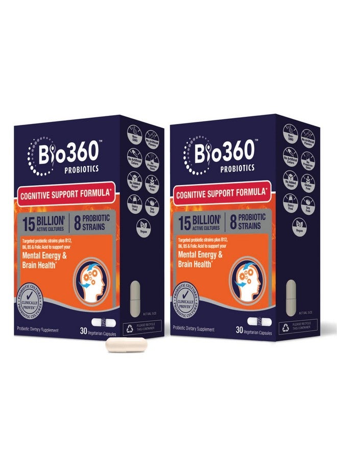 Bio360 Probiotics Cognitive Support Formula Brain Health  Mental Energy With 8 Strains 15 Billion Cfu Vitamin Boost For Women  Men Stable Blister Pack 30 Vegan Supplements 2 Pack - Image 2