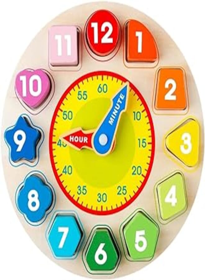 DMG TECH Wooden Color Sorting Clock Teaching Time For Kids - Multi Color