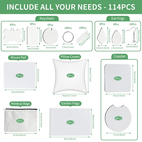 AMDAILY 114Pcs Sublimation Blanks Products, Sublimation Blanks Set Including DIY Blank Makeup Bag, Keychain, Earring, Pillow Cover, Mouse Pad, Coaster, Garden Flag for Sublimation Transfer Halloween Craft - Image 5