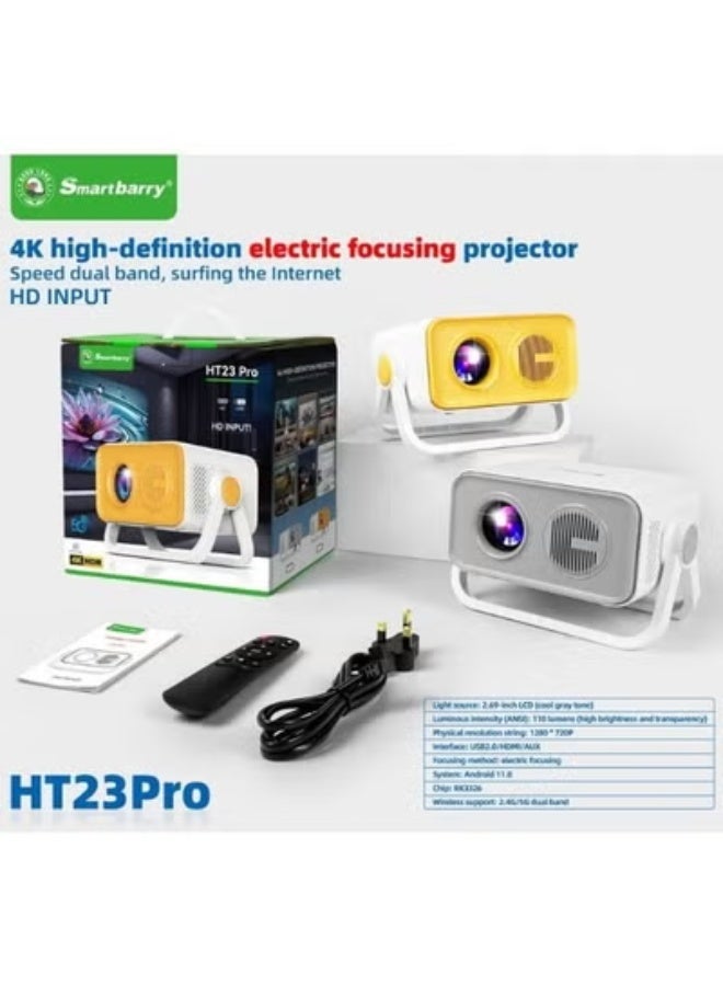 Smartbarry HT23 4K Ultra HD Smart Projector – Electric Focus, 5G WiFi & Bluetooth, Android 11.0 Portable Home Theater Projector for Movies, Gaming, Office Presentations & Meetings – White - Image 2