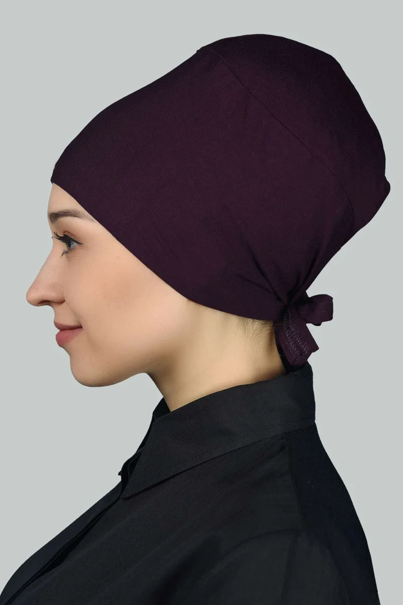 التوبة Women's Seamless Lace-Up Non-Slip Hijab Combed Cotton Bonnet - Plum