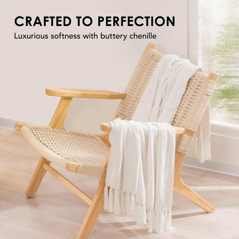 EVERGRACE Soft Chenille Throw Blanket for Couch  Cozy Plush Fuzzy Decorative Chenille Knit Throw Blanket with Tassels  Lightweight Blanket and Throws for Bed Sofa Gift Home Decor  Ivory White 50""x60"" - Image 4