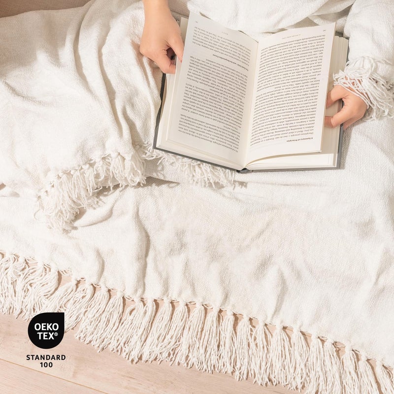EVERGRACE Soft Chenille Throw Blanket for Couch  Cozy Plush Fuzzy Decorative Chenille Knit Throw Blanket with Tassels  Lightweight Blanket and Throws for Bed Sofa Gift Home Decor  Ivory White 50""x60"" - Image 5