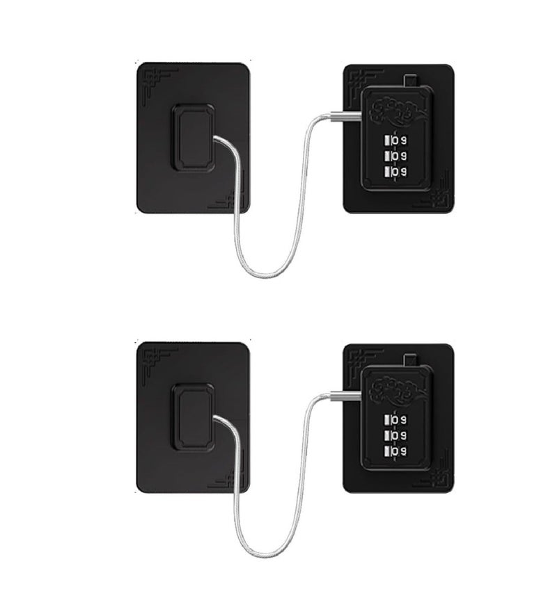 Inditradition Baby Safety Furniture Locks, Combination Number Lock Latches for Fridge, Cabinet, Almirah, Drawers | Double Sided 3M Tape (Pack of 2, Black) - Image 1