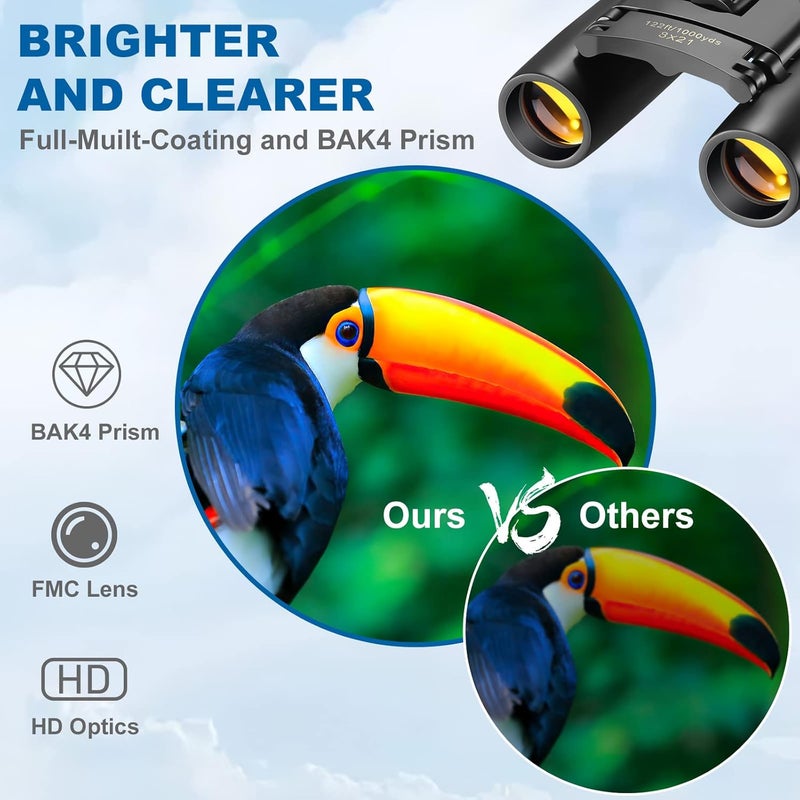 AHFLRITO Compact Binoculars, Lightweight Foldable Small Binoculars for Adults, Portable Waterproof Mini Binocular for Kids Bird Watching, Traveling, Theater, Opera, Concert, Hiking, Sightseeing - Image 3