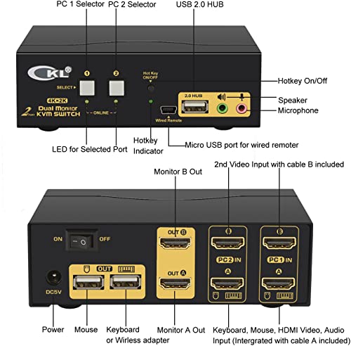 CKL HDMI KVM 2 Port 4K 30Hz Dual Monitor Extended Display (CKL-922HUA) - Image 3