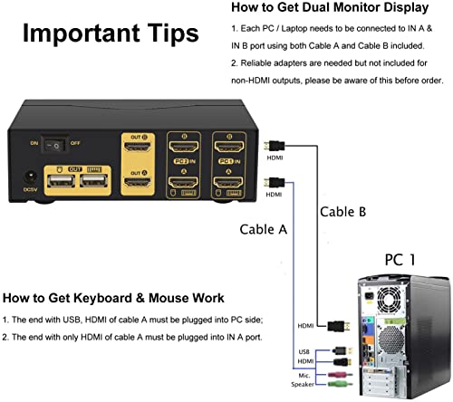 CKL HDMI KVM 2 Port 4K 30Hz Dual Monitor Extended Display (CKL-922HUA) - Image 4