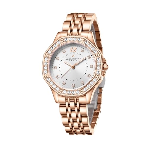 Daniel Hechter Paris Vendome Collection Analog Watch for Women with Round Dial, Crystal Studded Bezel, Crystal Accents and Stainless Steel Strap - DHW2009 - Image 1