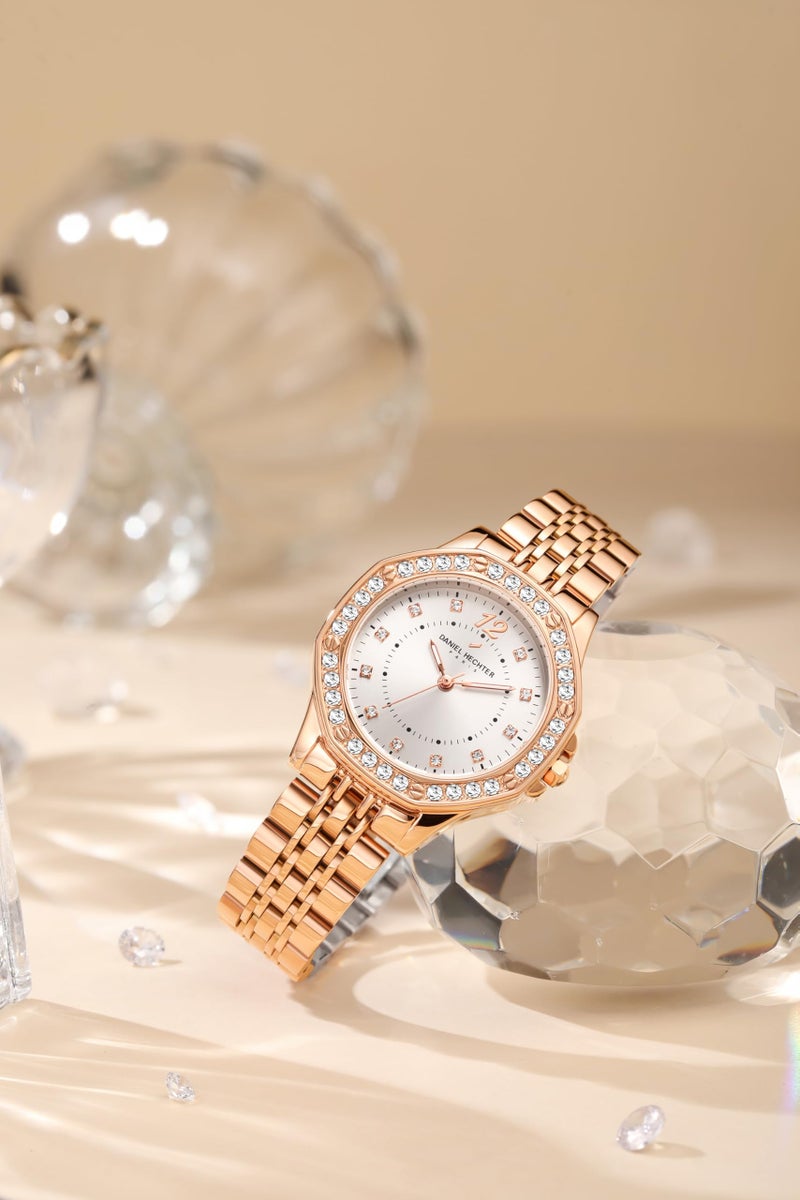 Daniel Hechter Paris Vendome Collection Analog Watch for Women with Round Dial, Crystal Studded Bezel, Crystal Accents and Stainless Steel Strap - DHW2009 - Image 3