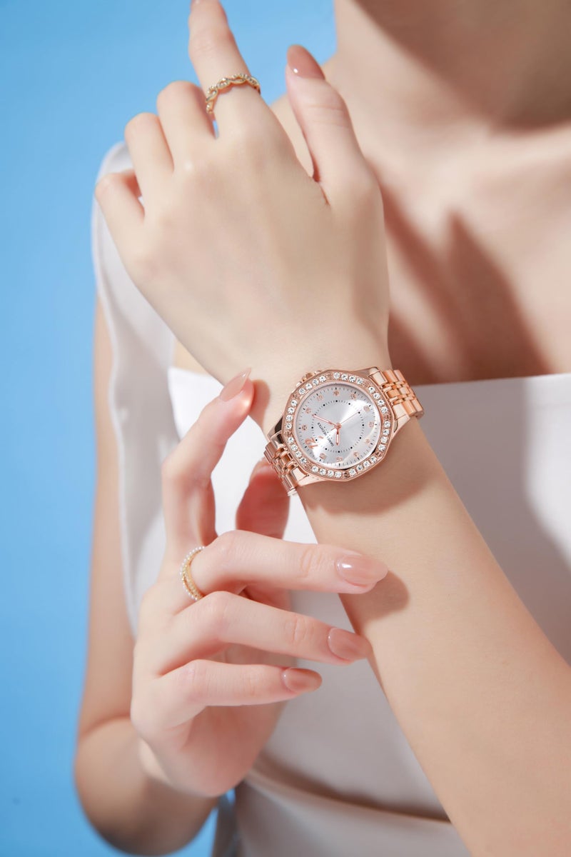 Daniel Hechter Paris Vendome Collection Analog Watch for Women with Round Dial, Crystal Studded Bezel, Crystal Accents and Stainless Steel Strap - DHW2009 - Image 2