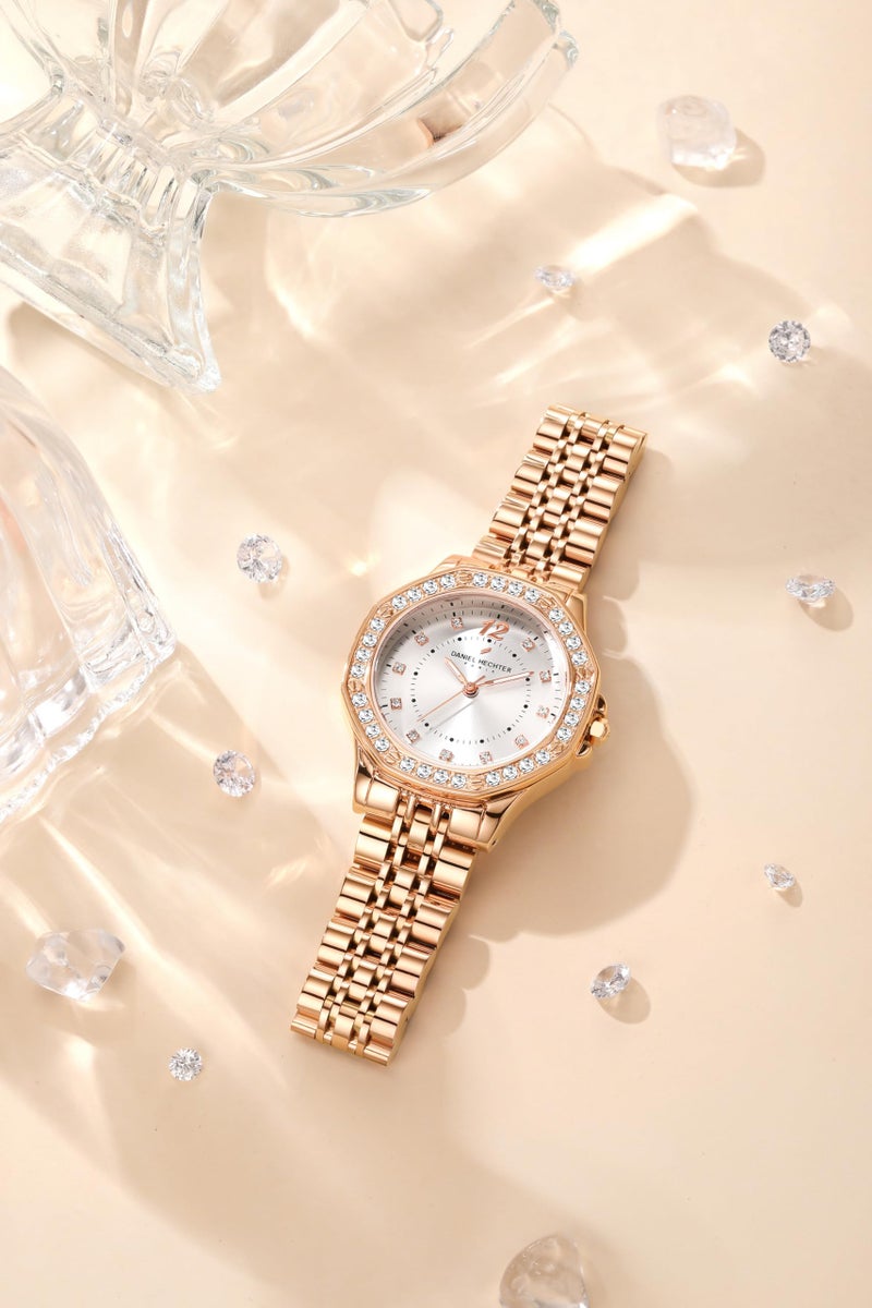 Daniel Hechter Paris Vendome Collection Analog Watch for Women with Round Dial, Crystal Studded Bezel, Crystal Accents and Stainless Steel Strap - DHW2009 - Image 4