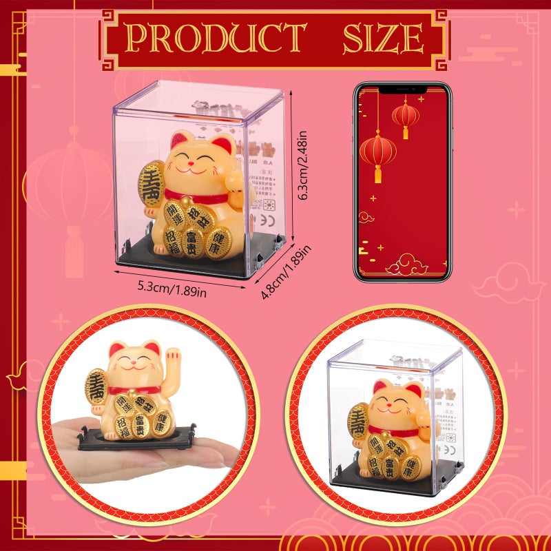 Wovnet 4 Pcs 2" Lucky Cat Waving Arm Maneki Neko Solar Lucky Cat Feng Shui Fortune Wealth Chinese Welcoming Window Car Dashboard Car Decor(Trendy) - Image 2