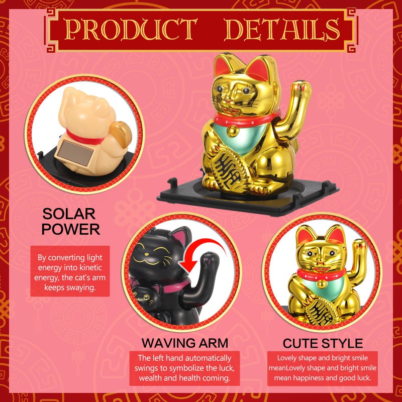 Wovnet 4 Pcs 2" Lucky Cat Waving Arm Maneki Neko Solar Lucky Cat Feng Shui Fortune Wealth Chinese Welcoming Window Car Dashboard Car Decor(Trendy) - Image 3