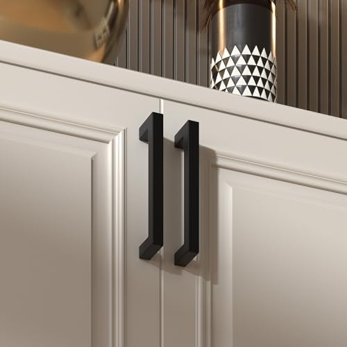 goldenwarm 2 Pack 4 Inch Matte Black Cabinet Handles Kitchen Furniture Hardware Square Stainless Steel Hardware Bathroom Cabinet Door Pulls - Image 4