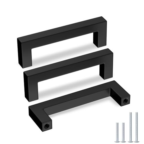 goldenwarm 2 Pack 4 Inch Matte Black Cabinet Handles Kitchen Furniture Hardware Square Stainless Steel Hardware Bathroom Cabinet Door Pulls - Image 1