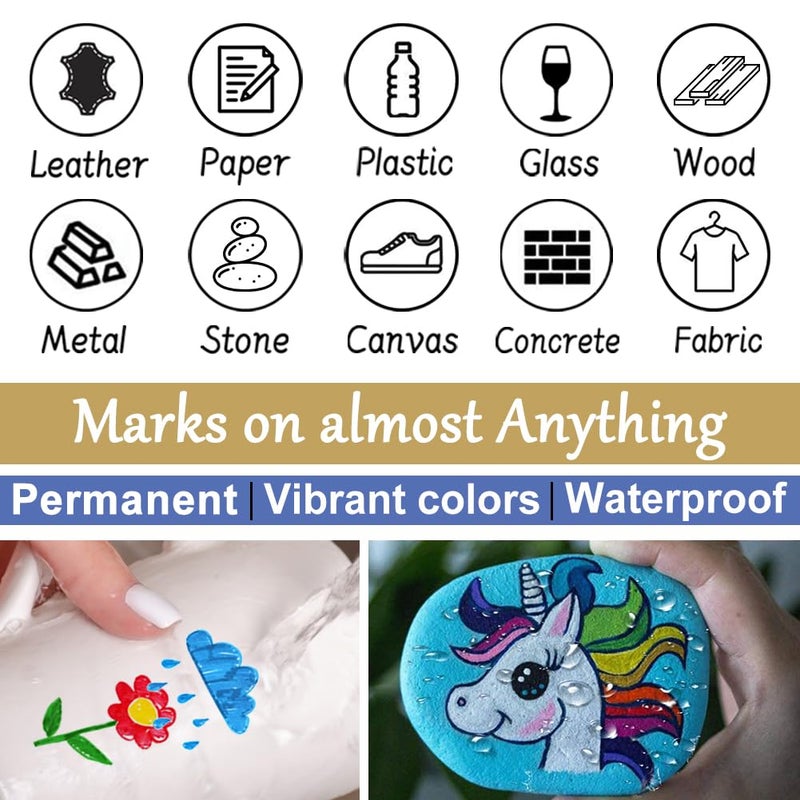 Overseas Paint Marker Pens - 5 Pack Permanent Oil Based Paint Markers, Metallic, Medium Tip, Quick Drying, Waterproof, Assorted Colors Marker for Metal, Rock, Wood, Plastic, Canvas, Glass, Rubber - Image 5