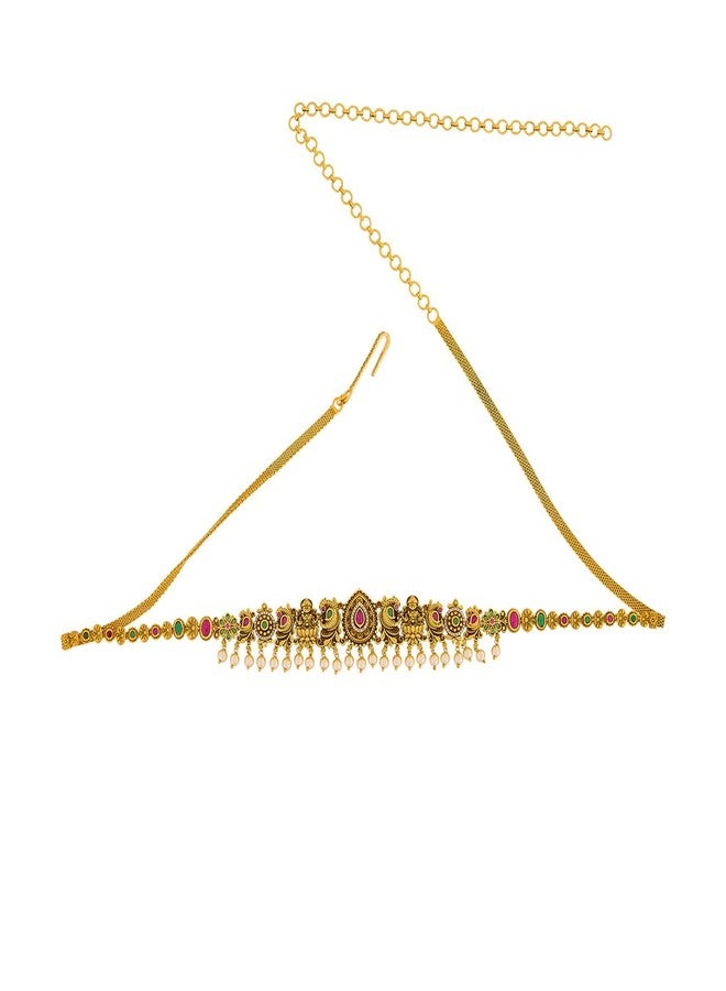 Kushal's Fashion Jewellery Ruby-Green Gold Plated Antique Kamarbandh Waist Belt with Adjustable Chain for Women - Bridesmaid & Special Occasion Jewellery - 458580 - Image 1