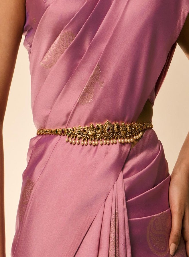 Kushal's Fashion Jewellery Ruby-Green Gold Plated Antique Kamarbandh Waist Belt with Adjustable Chain for Women - Bridesmaid & Special Occasion Jewellery - 458580 - Image 2