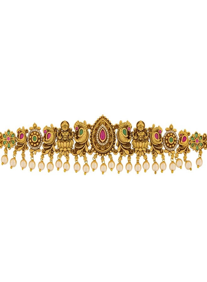 Kushal's Fashion Jewellery Ruby-Green Gold Plated Antique Kamarbandh Waist Belt with Adjustable Chain for Women - Bridesmaid & Special Occasion Jewellery - 458580 - Image 3