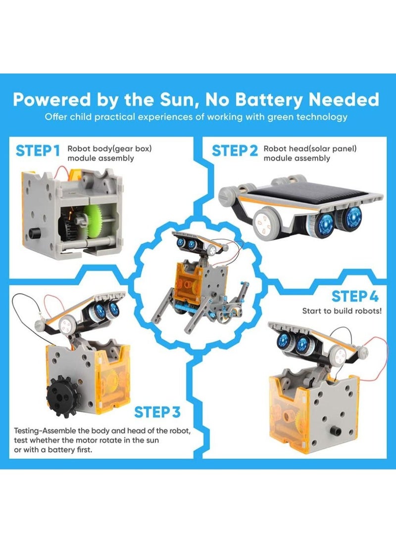 13 in 1 Education Solar Robot Toys, 190 Pieces DIY Building Science Experiment Kit for Kids, Aged 8 to10 and Older, Solar Powered by The Sun