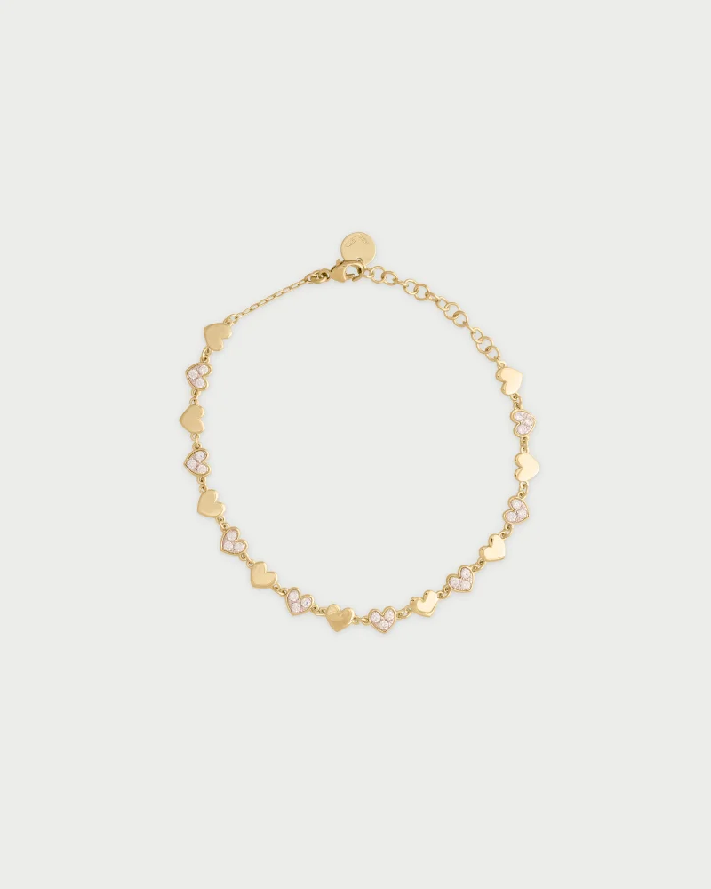 Rue Des Mill Bracelet with pav√© and plain hearts - STARDUST TEN - Yellow gold