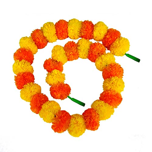ABHAAS 10 Pc Artificial Marigold Garland toran for Decoration Long Garlands Toran Indian genda phool for Wedding & Festivals Diwali/4.5-4.9 FT /10 Strings/Yellow+Orange Mix - Image 3