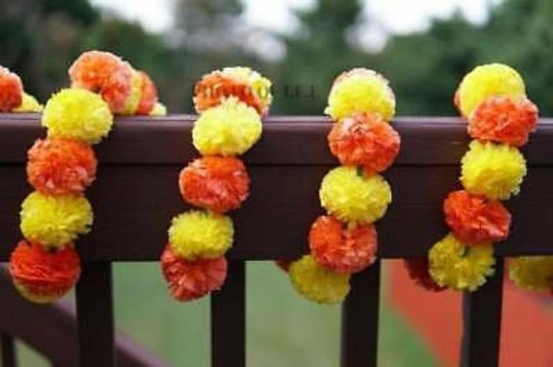 ABHAAS 10 Pc Artificial Marigold Garland toran for Decoration Long Garlands Toran Indian genda phool for Wedding & Festivals Diwali/4.5-4.9 FT /10 Strings/Yellow+Orange Mix - Image 5