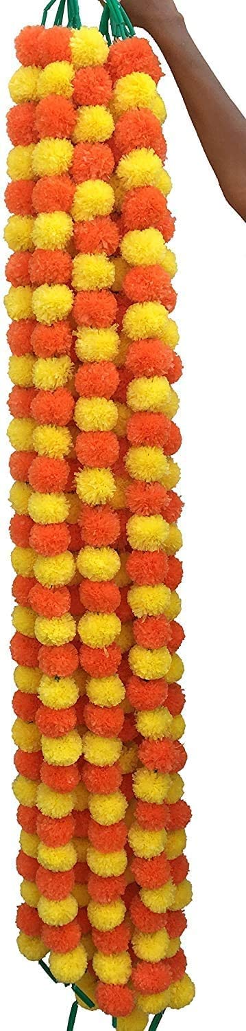 ABHAAS 10 Pc Artificial Marigold Garland toran for Decoration Long Garlands Toran Indian genda phool for Wedding & Festivals Diwali/4.5-4.9 FT /10 Strings/Yellow+Orange Mix - Image 4