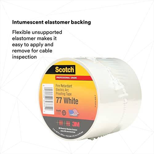3M Scotch Fire-Retardant Electric Arc Proofing Tape 77W, 3 in x 20 ft, White/Gray - Image 3