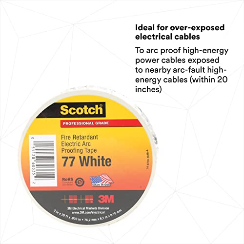 3M Scotch Fire-Retardant Electric Arc Proofing Tape 77W, 3 in x 20 ft, White/Gray - Image 2