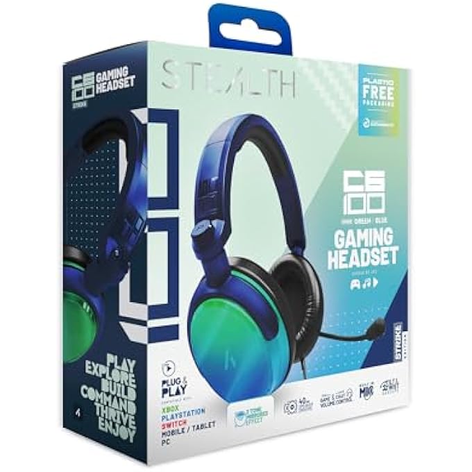 Stealth C6-100 GAMING HEADSET STRIKE - GREEN & BLUE, MULTIPLATFORM COMPATIBLE WITH XBOX, PS, SWITCH, PC, MOBILE AND TABLET - Image 1
