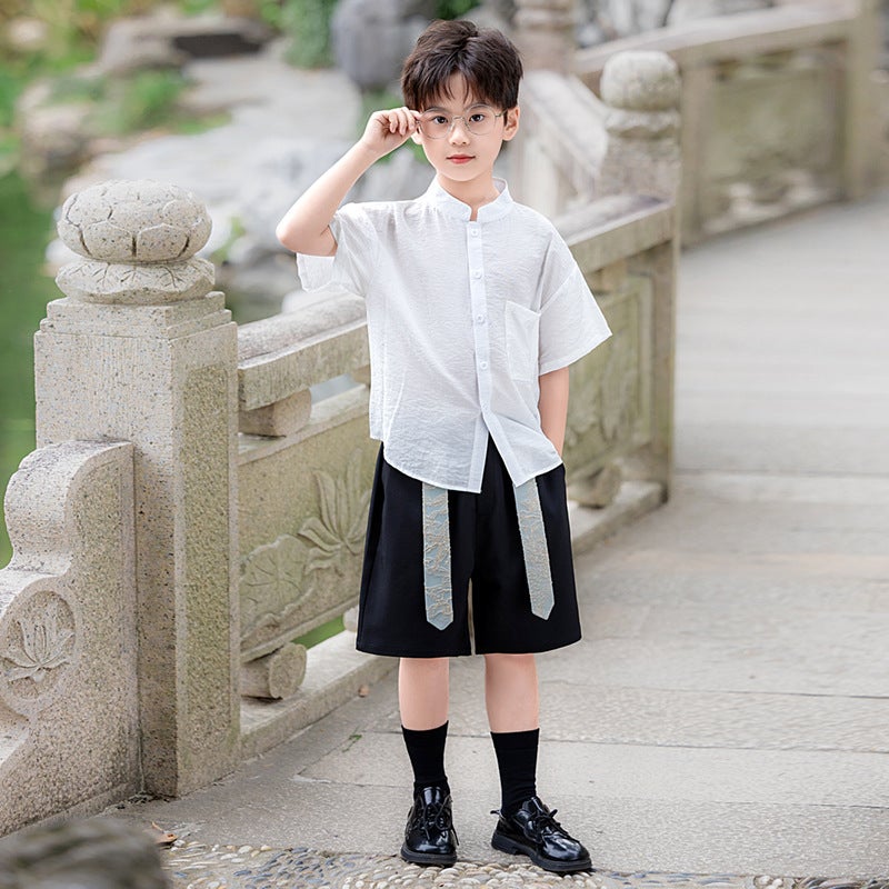 Boys' New Chinese-Style Hanfu Tang Suit Children'S National Style Embroidered Vest Set For Hosting And Runway Performances - Image 5