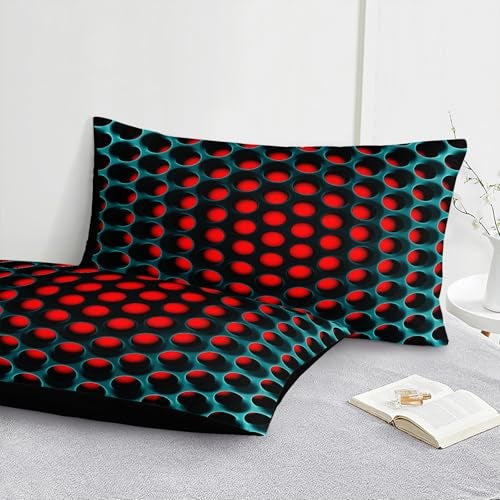 Bedbay Stereoscopic Bedding Set Red Green Honeycomb King Comforter Set 8 Pcs Geometric Bed Set with Sheets Colorful Neon Grid Bedding Quilt Set Soft Lightweight King Bed in a Bag for All Seasons - Image 3