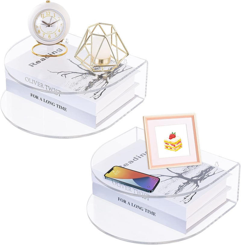 HMYHUM Acrylic Floating Nightstand Set of 2, Wall Mounted Bedside Table for Bedroom, Hanging, 8 lbs Load, 10.5" L x 10 "W x 4" H, Clear - Image 1