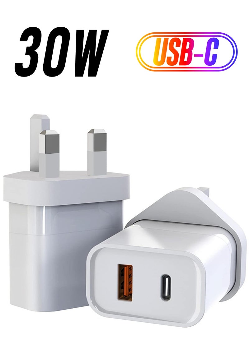 Generic "Dual Ports Fast Wall Charger: GaN 30W PD USB-C for iPhone, iPad Pro, MacBook Air, Samsung S21, and More, Plus 18W USB Port for Extra Device – White"  - Image 1