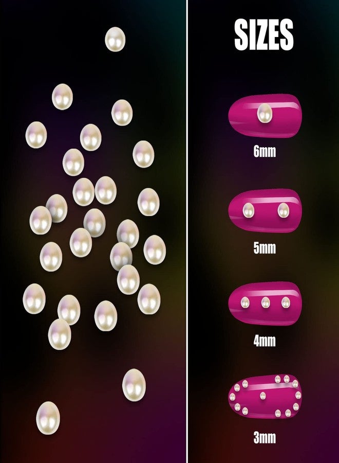 sticro 1920 Pcs Flatback Pearls for Nails & Hair, Self-Adhesive Pearl Stickers for Nail Art Face Makeup, 3/4/5/6mm Assorted Sizes Hair Gems Nail Gems Pearls for Crafts - Image 3