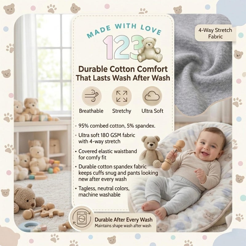 123 Bear Infant and Toddler Soft Cotton Spandex Boys and Girls Pants Multipacks (Black 2, 0-3 Months) - Image 3