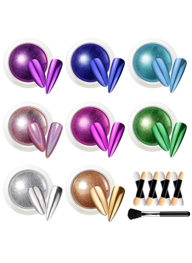 beetles Gel Polish beetles Gel Polish 8 Colors Chrome Powder for Nails Pink Purple Blue Green Silver Golden Rainbow Nail Powder 2024 Mirror Effect Manicure Art Decoration Powder Holographic Pigment Gift for Women 