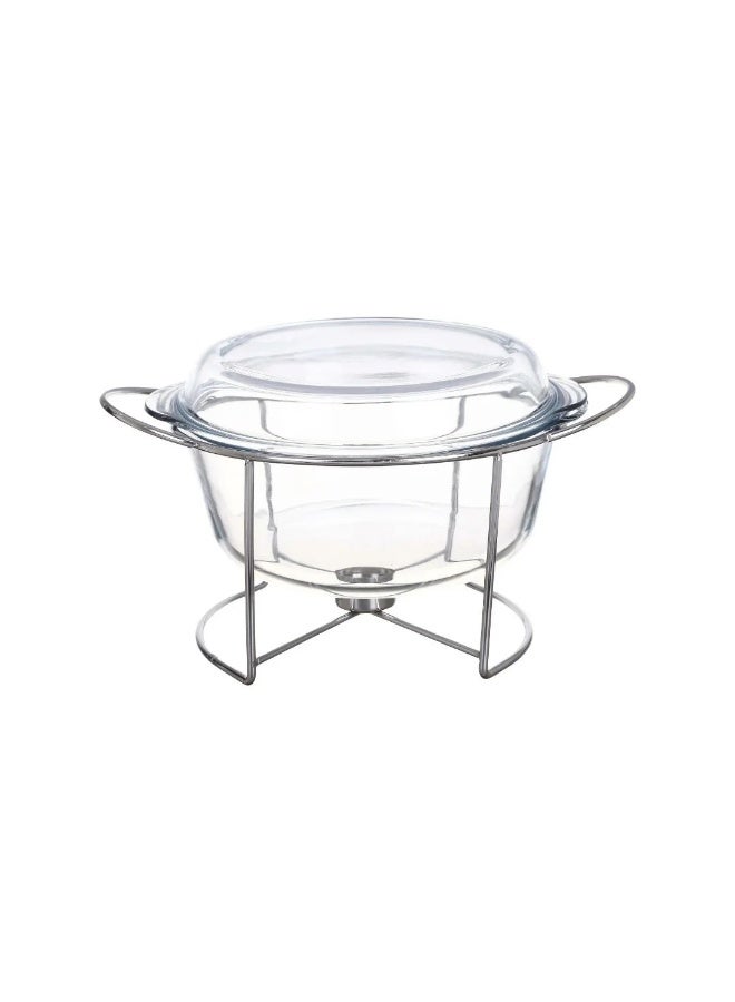 بوركام طاجن زجاجي دائري بوركام مع غطاء وحامل فضي – 27×23.9 سم – صنع في تركيا - Image 1