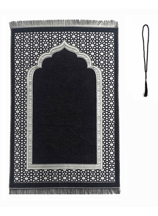 Prayer Rug and Prayer Beads for Men and Women Large Thin Lightweight Polyester Prayer Mat Anti Slip Folding Bedroom Rug, Prayer Mats for Praying 70 x 110cm Black