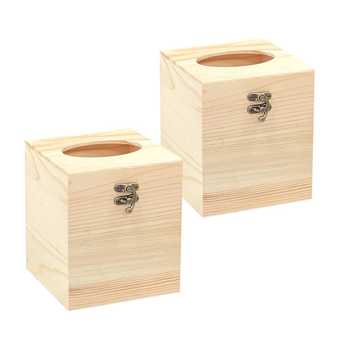 2 PACK UNFINISHED WOODEN TISSUE BOX COVER FOR CRAFTS OVAL OPENING SOLID SQUARE WOOD TISSUE HOLDER FOR HOME DECOR 51X51X6 IN