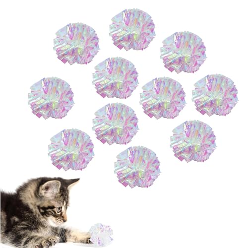 AUEAR 20 Pack Dye Free Cat Crinkle Balls 2 Mylar Sounds Shiny Kitty Glitter for Cats - Image 1