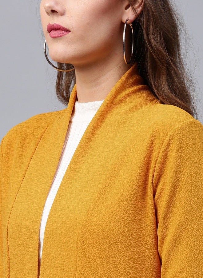 ساسافراس كارديجان طويل مفتوح للنساء بلون الخردل - Image 2