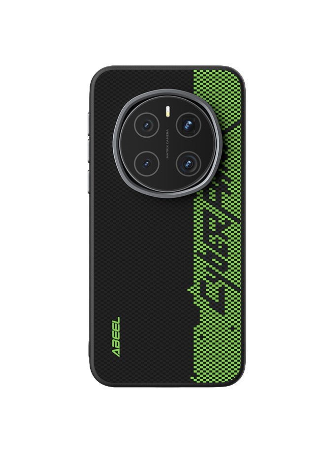 أبيل جراب هاتف مغناطيسي فاخر من ألياف الكربون غير اللامع لهاتف هونر ماجيك 7 برو مع شحن لاسلكي وغطاء خلفي مقاوم للصدمات سايبربانك - اسود اخضر - Image 3