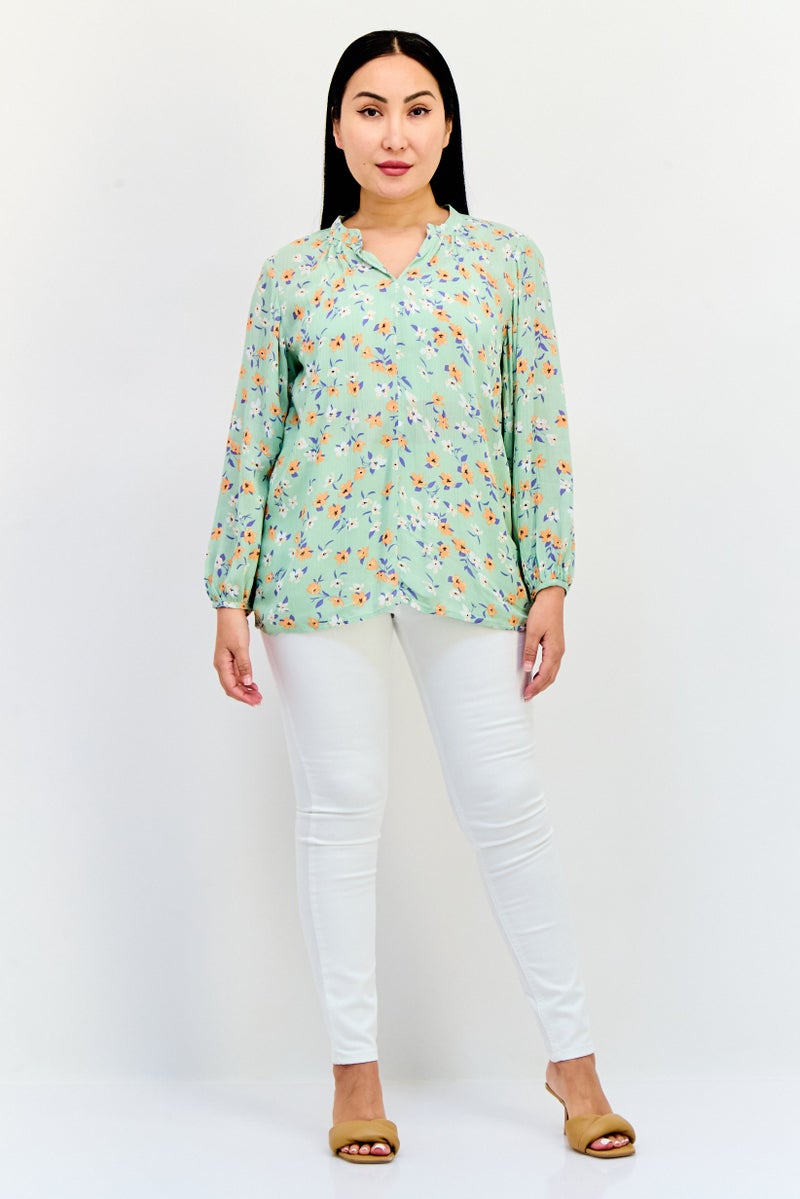 ONLY Women Split Neck Long Sleeve Floral Print Blouses, Multicolor - Image 4