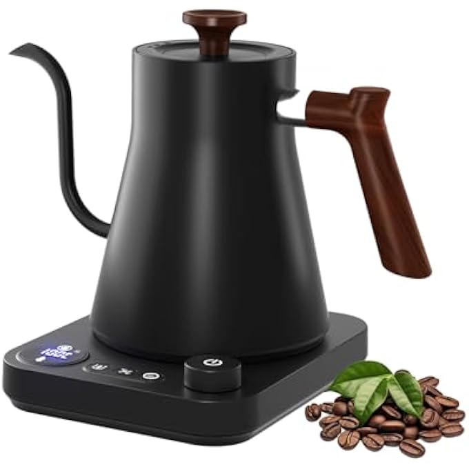 Doeek 1200W Gooseneck Electric Kettle  1L Stainless Steel Inner With Smart Temperature Control  Led Display Quick Heating For Pour Over Coffee Brew Tea Boil Hot Water Black - Image 1