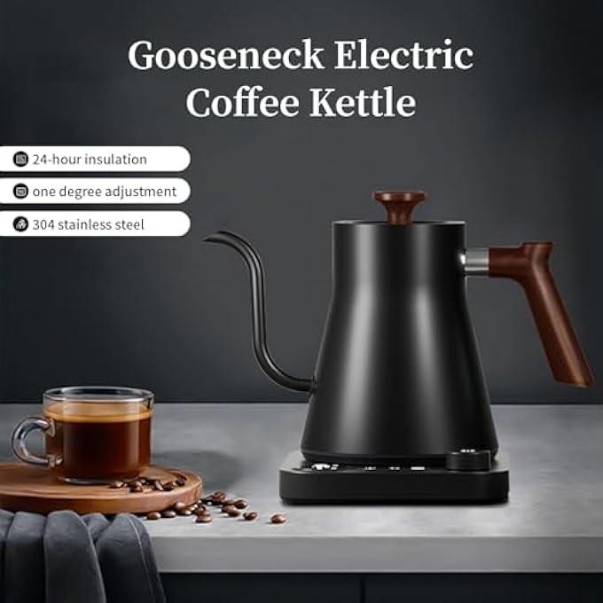 Doeek 1200W Gooseneck Electric Kettle  1L Stainless Steel Inner With Smart Temperature Control  Led Display Quick Heating For Pour Over Coffee Brew Tea Boil Hot Water Black - Image 2