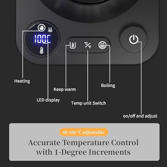 Doeek 1200W Gooseneck Electric Kettle  1L Stainless Steel Inner With Smart Temperature Control  Led Display Quick Heating For Pour Over Coffee Brew Tea Boil Hot Water Black - Image 4