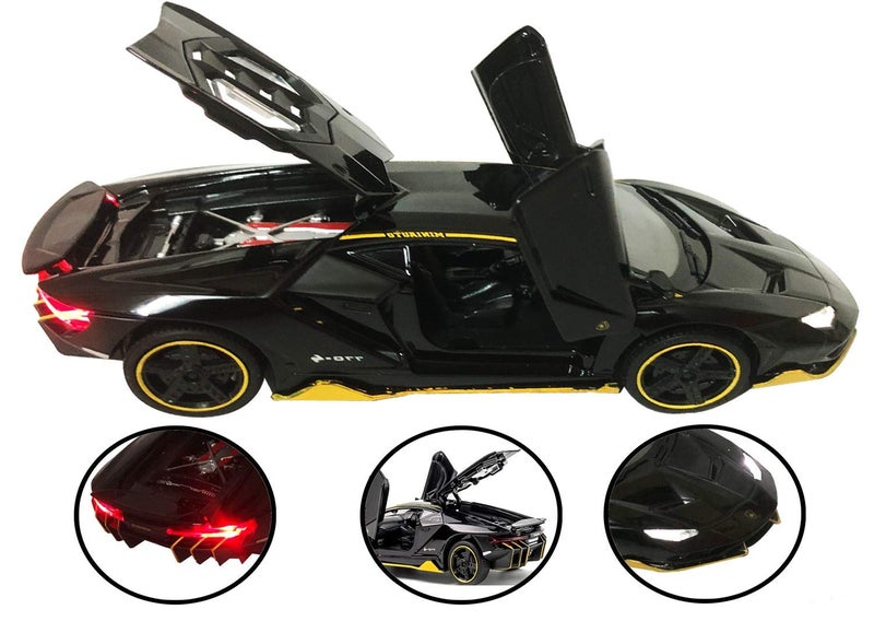 TechHark Die-Cast Model Sound And Light Pull Back Cars Toys (Black), 6 month and above - Image 3